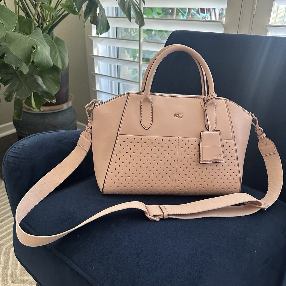 DKNY Peyton Medium Satchel Rosewater Pink Crossbody Tote Purse